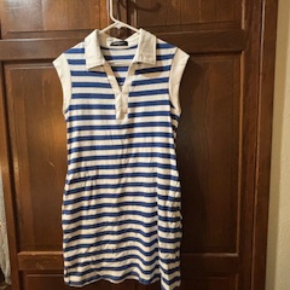 Blue and White Striped MEROKEETY Polo Shirt